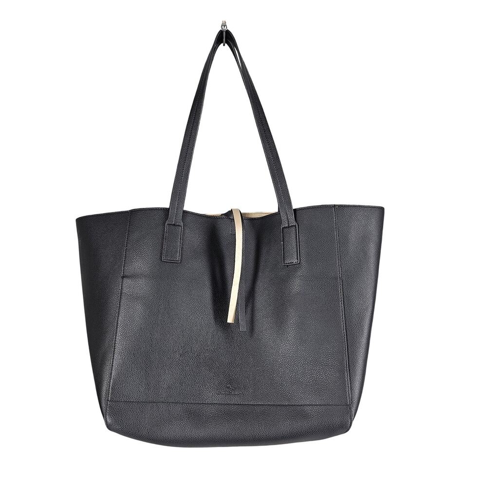 TOMMY BAHAMA WOMEN’S LARGE BLACK FAUX LEATHER TOTE BAG GOLD INTERIOR 12X12.5X8